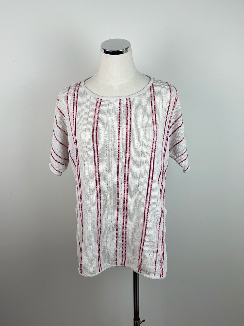Per Se By Carlisle Cream Red Stripe Linen Cotton Blend Top Women Small